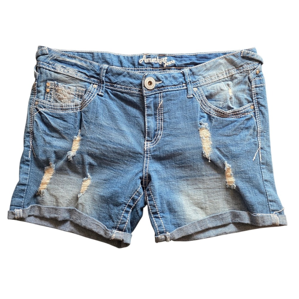 Amethyst Shorts Sz 11 Distressed Denim Cut Off Shorts Embroidered Y2K Womens